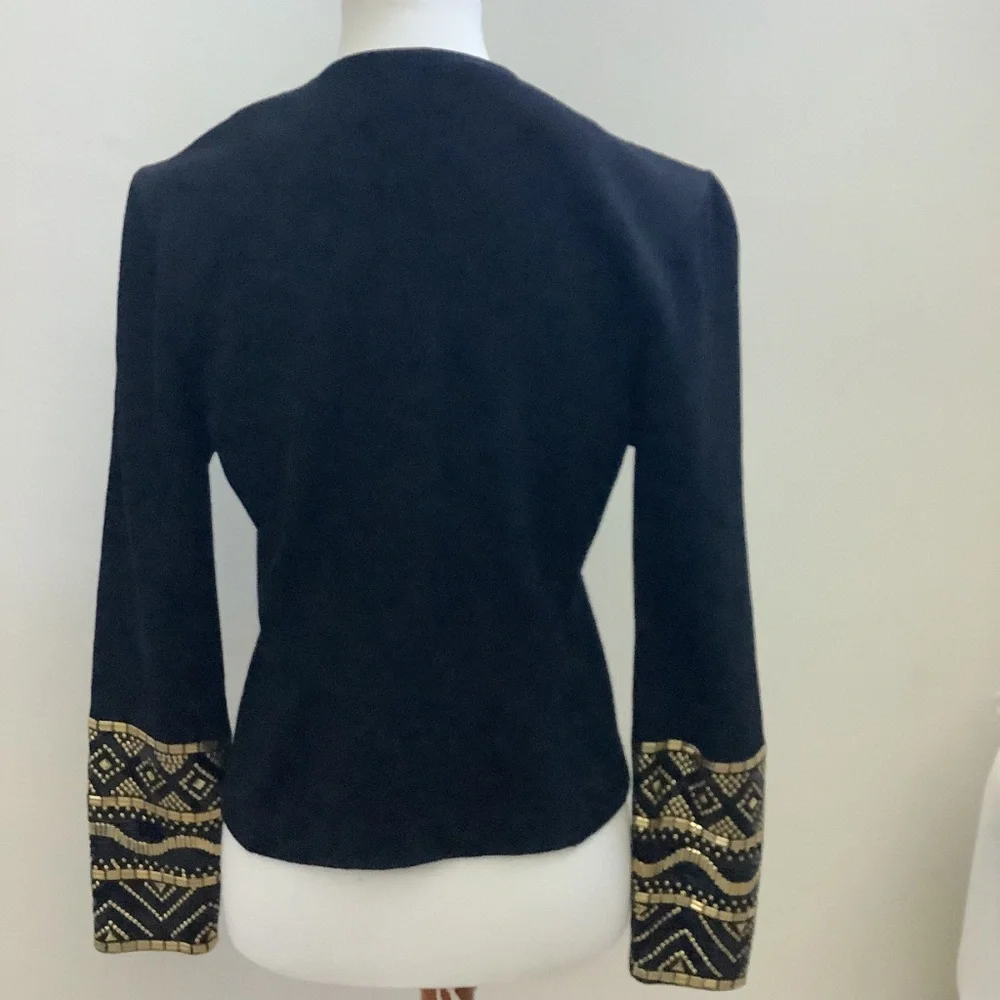 St. John Jacket Designer Navy Sweater Jacket Gold Embellishments Like New Size 6 - Picture 2 of 7